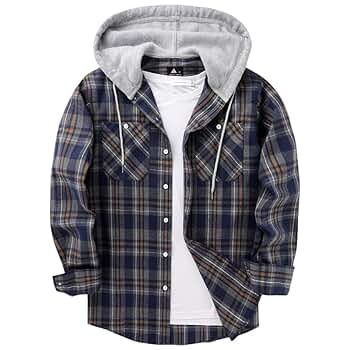 [XTONZ] Padded Check Hood Shirt Jacket ★大人気★ Mens Plaid Hoodie Flannel Shirt Jacket Long Sleeve Causal